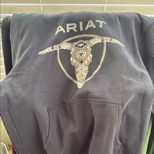 NWT Ariat Gray Hoodie with Bull Skull Design Size XL